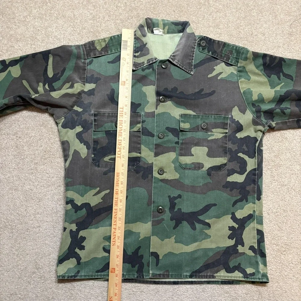 US Army OG-507 Shirt Woodland Camo BDU Mens Large Green‎ Twill Button 70s 80s